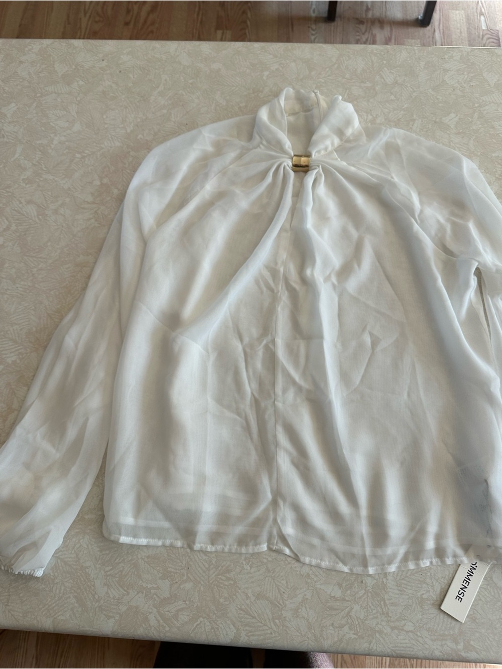 Commense Ivory Tie-Neck Blouse with Gold Accent